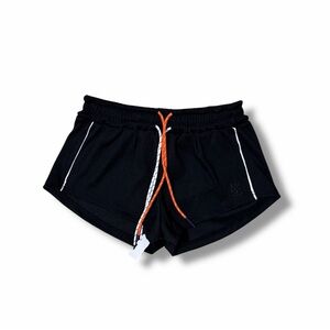 NWT Missguided Black Ribbed Athletic Running Shorts Orange Drawstrings S